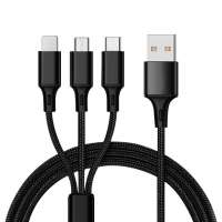 Amazon hot sale 3 in 1 nylon braid fast charging usb cable for smartphone